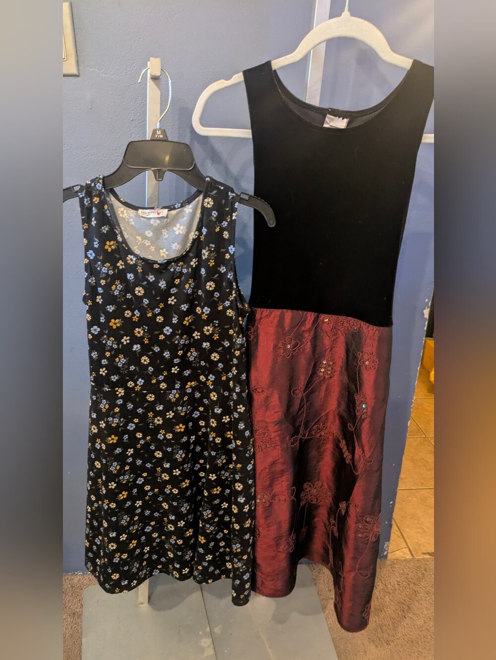 2 Girls 14 Sleeveless A Line Dresses, Skater & Embroidered Velvet Top Dresses